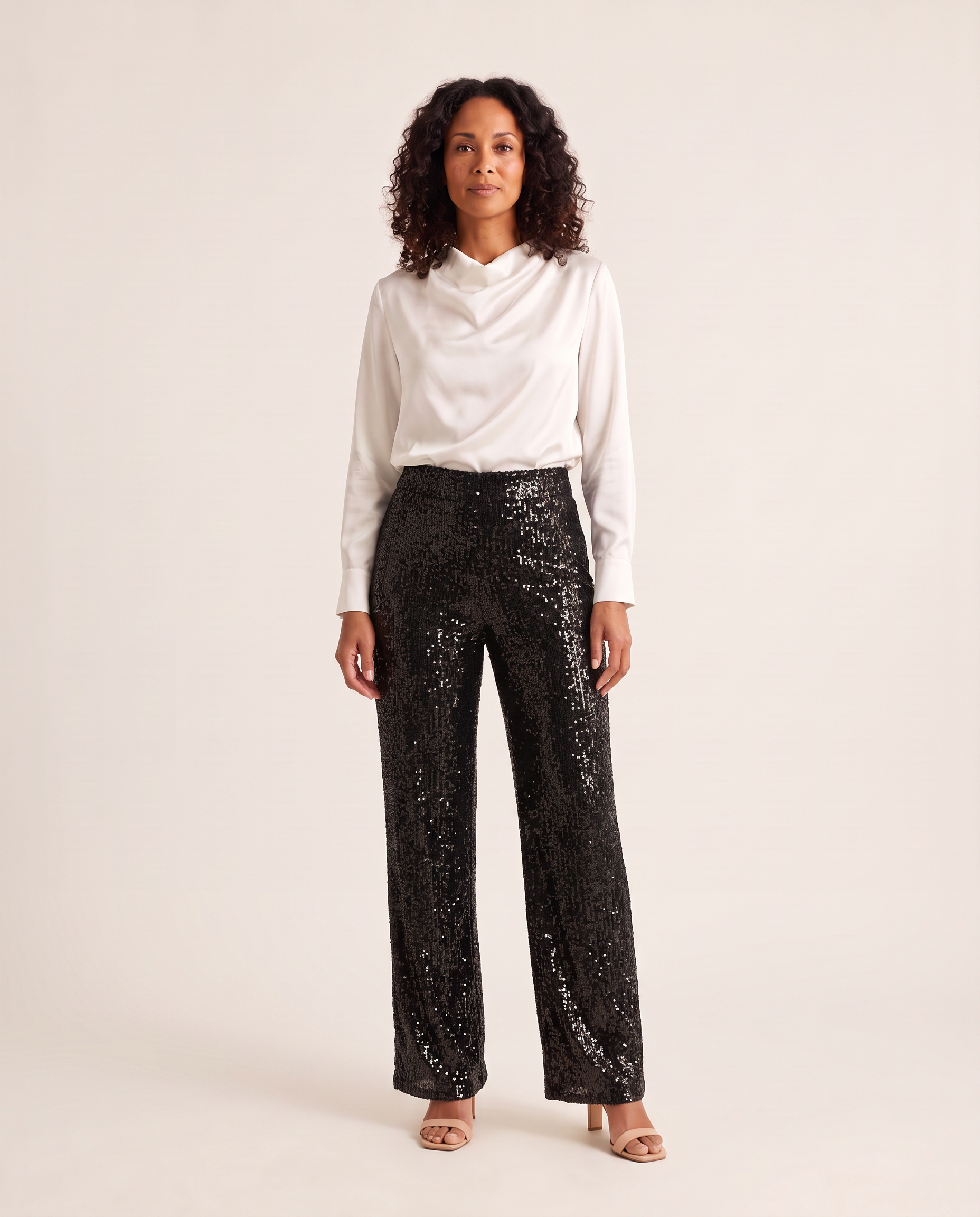 Sequin Straight Leg Pants for Women — Black