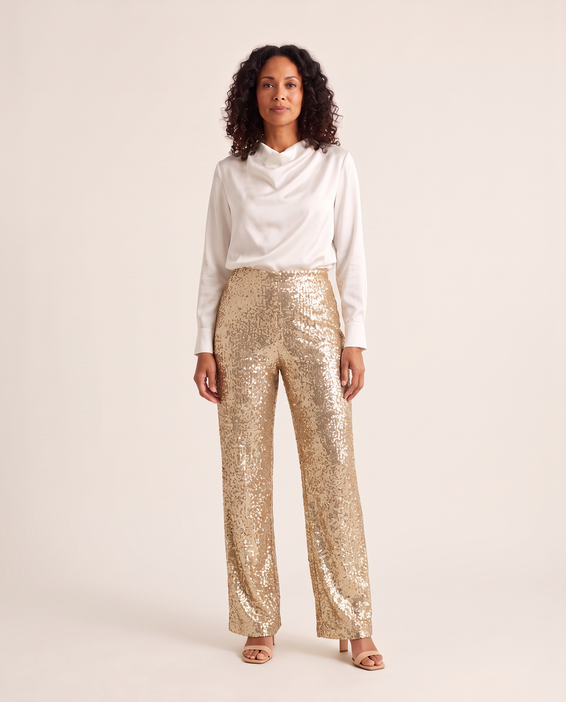 Sequin Straight Leg Pants for Women — Gold