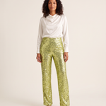 Sequin Straight Leg Pants for Women — Green Yellow
