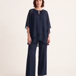 Layered Top and Wide Leg Pants Two Piece Set — Dark Blue