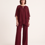 Layered Top and Wide Leg Pants Two Piece Set — Burgundy