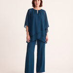 Layered Top and Wide Leg Pants Two Piece Set — Blue