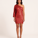 One Shoulder Sequin Mini Dress — Red