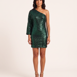 One Shoulder Sequin Mini Dress — Dark Green