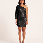 One Shoulder Sequin Mini Dress — Black