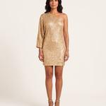 One Shoulder Sequin Mini Dress — Bright Gold
