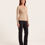 Ribbed Long Sleeve Henley Top with Buttons — product detail