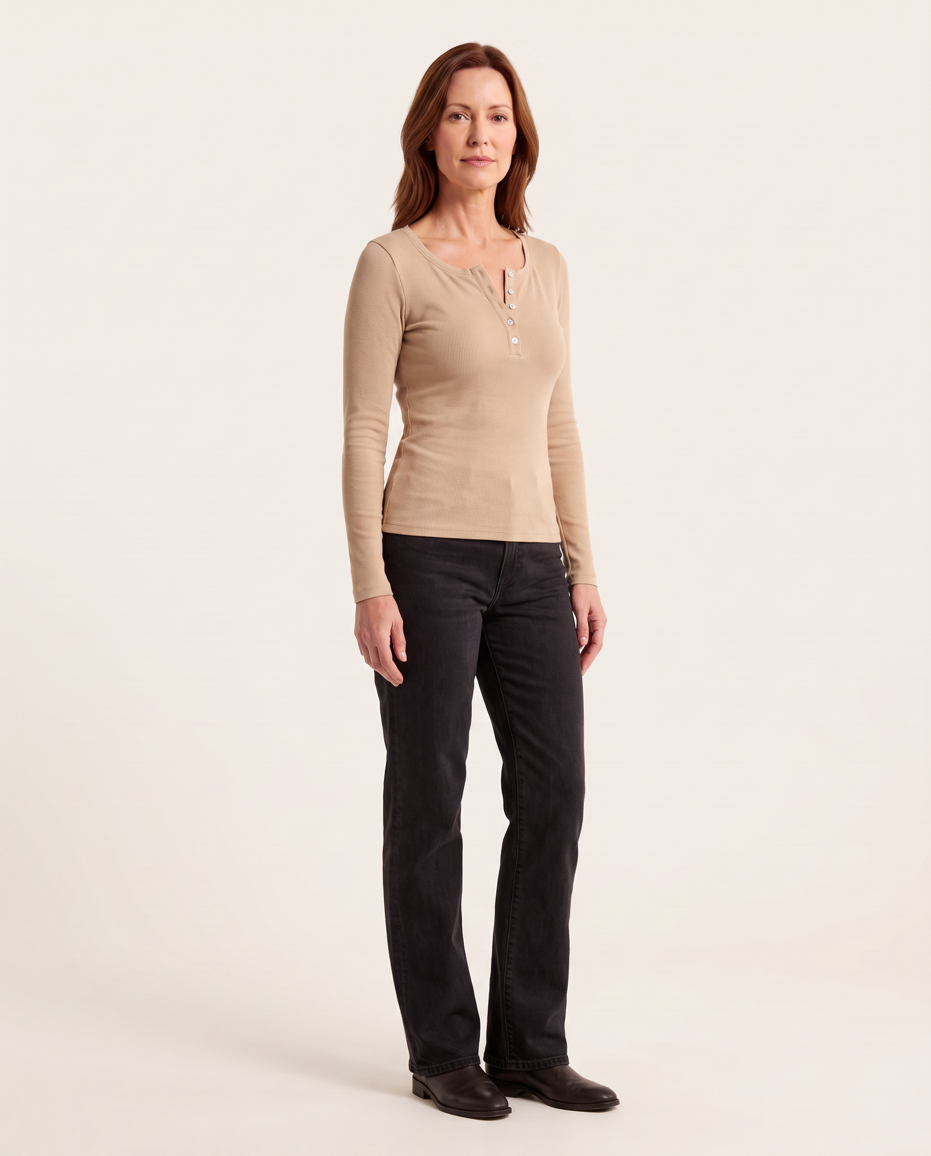 Ribbed Long Sleeve Henley Top with Buttons — product detail