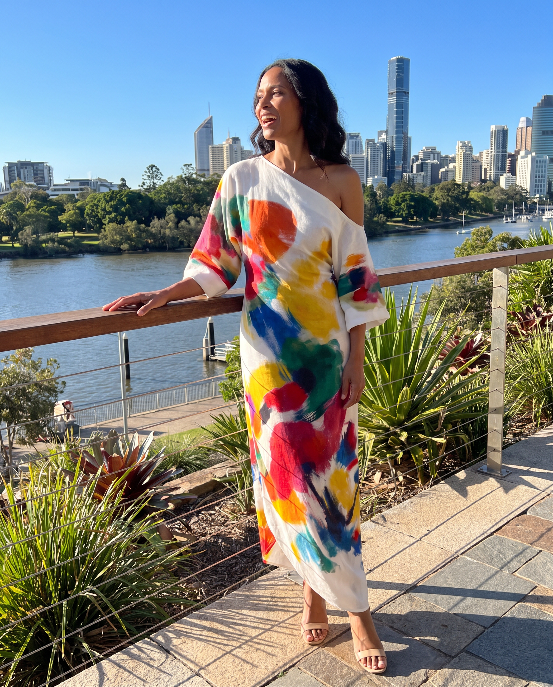 Abstract Print One Shoulder Maxi Dress — Australian lifestyle