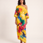 Abstract Print One Shoulder Maxi Dress — Yellow