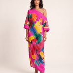 Abstract Print One Shoulder Maxi Dress — Rose Pink