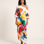 Abstract Print One Shoulder Maxi Dress — White