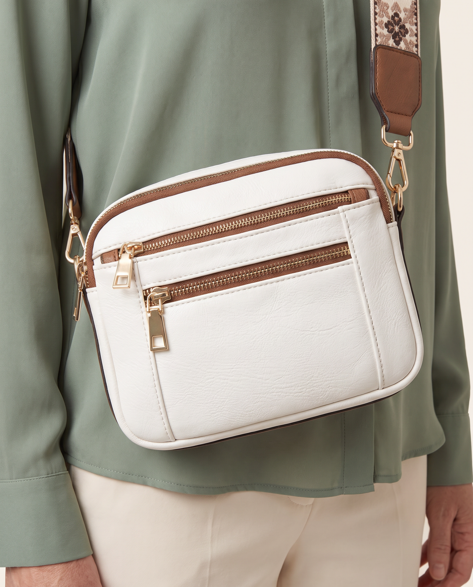 Crossbody Shoulder Bag with Patterned Strap — product detail