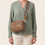 Crossbody Shoulder Bag with Patterned Strap — Brown