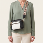 Crossbody Shoulder Bag with Patterned Strap — Black