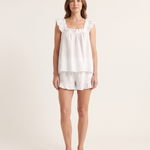 Ruffle Strap Linen Look Shorts Set — White