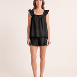 Ruffle Strap Linen Look Shorts Set — Black