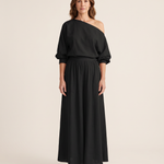 One Shoulder Top and Maxi Skirt Two Piece Set - Black