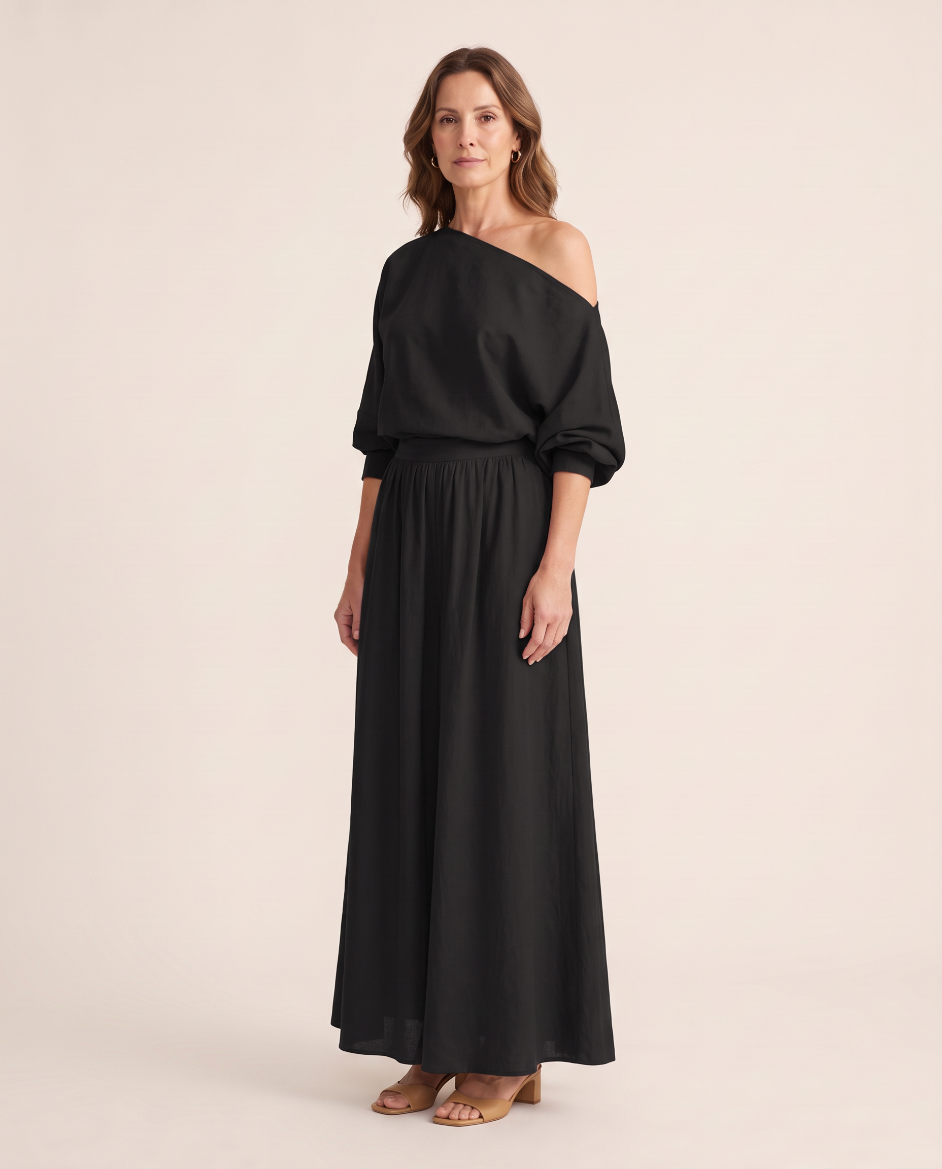 One Shoulder Top and Maxi Skirt Two Piece Set - detail view