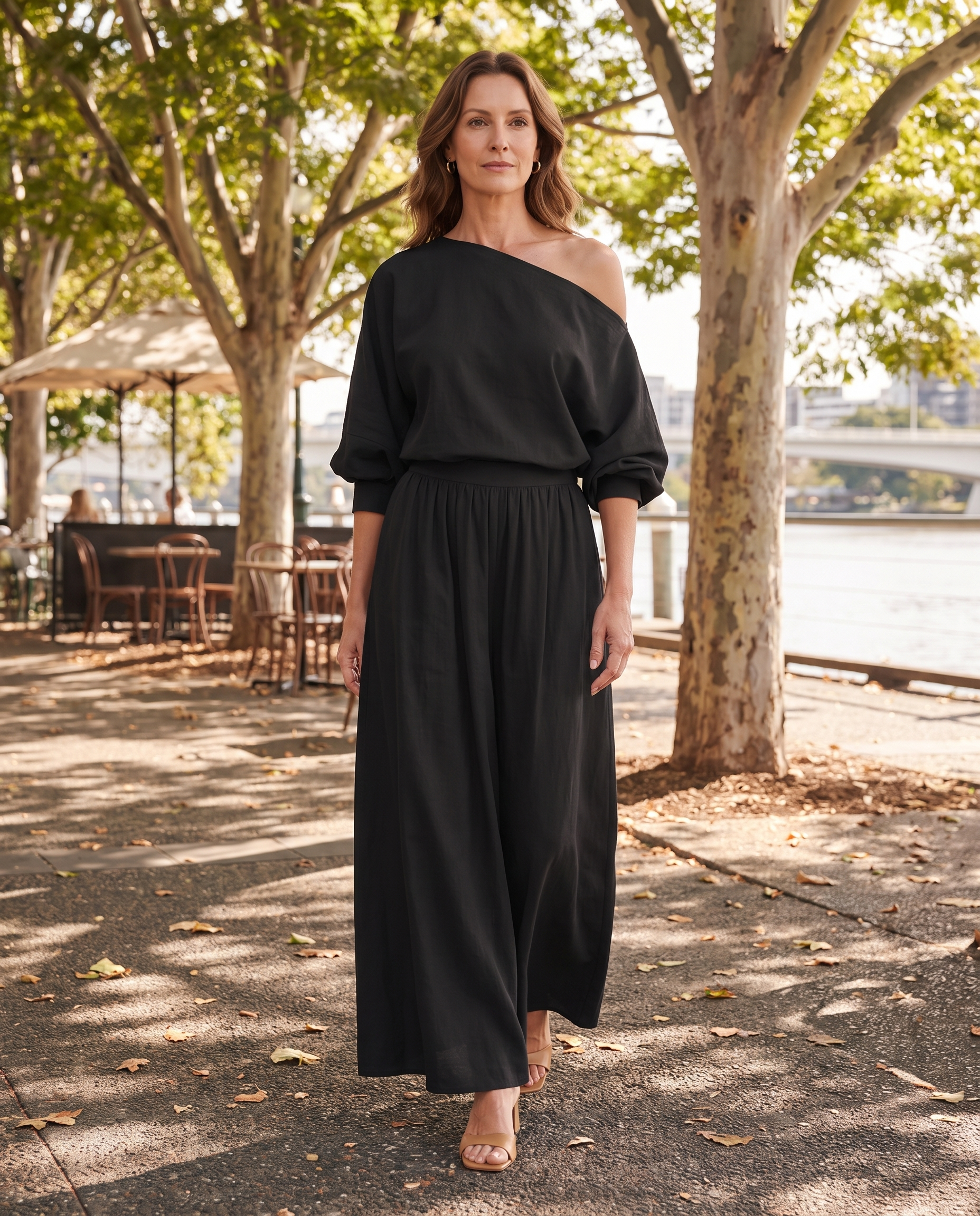 One Shoulder Top and Maxi Skirt Two Piece Set - detail view