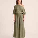 One Shoulder Top and Maxi Skirt Two Piece Set - Olive