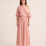 One Shoulder Top and Maxi Skirt Two Piece Set - Pink