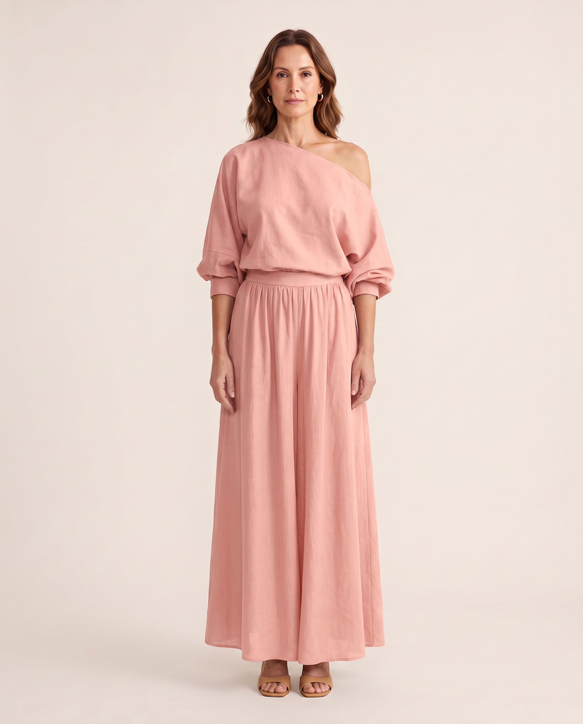 One Shoulder Top and Maxi Skirt Two Piece Set - Pink