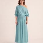 One Shoulder Top and Maxi Skirt Two Piece Set - Sky Blue