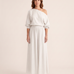 One Shoulder Top and Maxi Skirt Two Piece Set - White