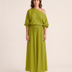 One Shoulder Top and Maxi Skirt Two Piece Set - Yellow Green