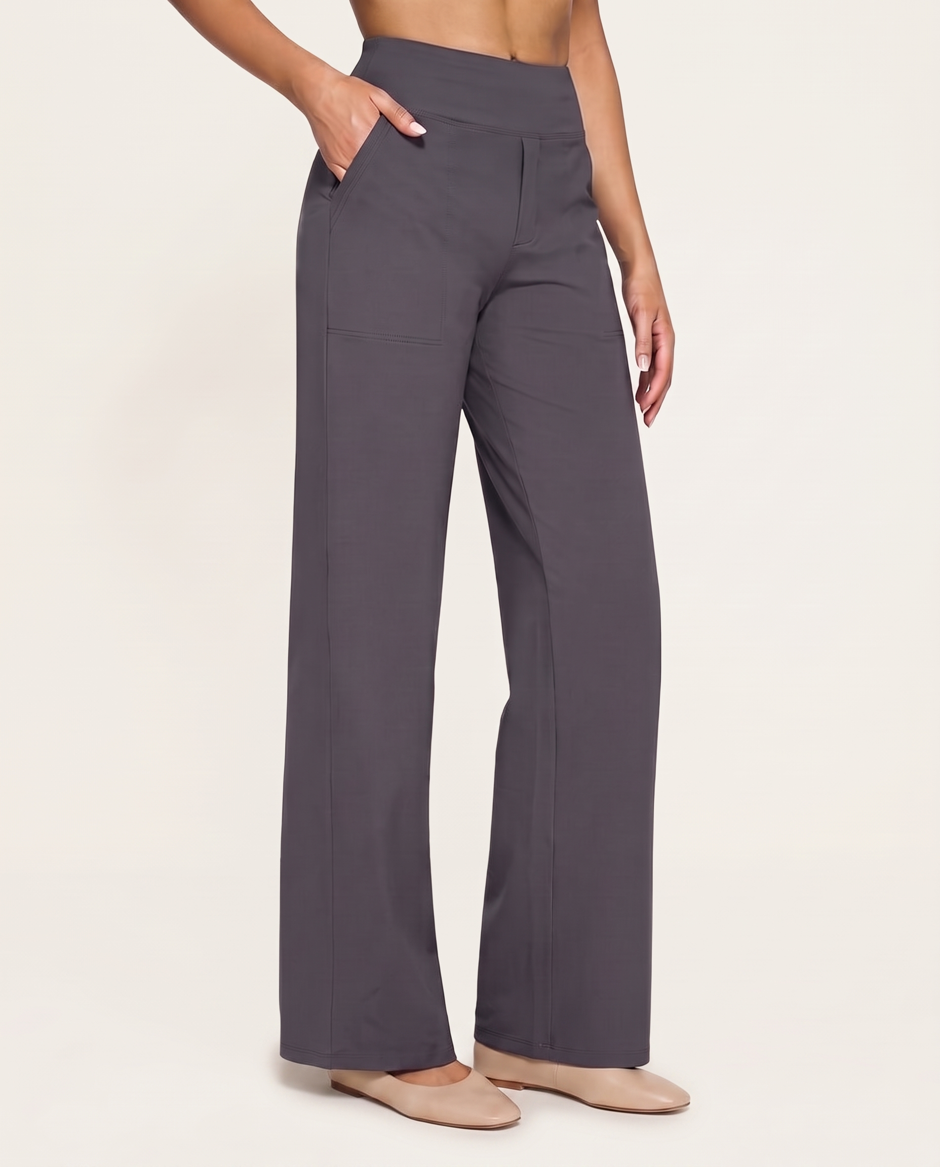 High Waist Straight Leg Yoga Pants in Grey, studio colour view