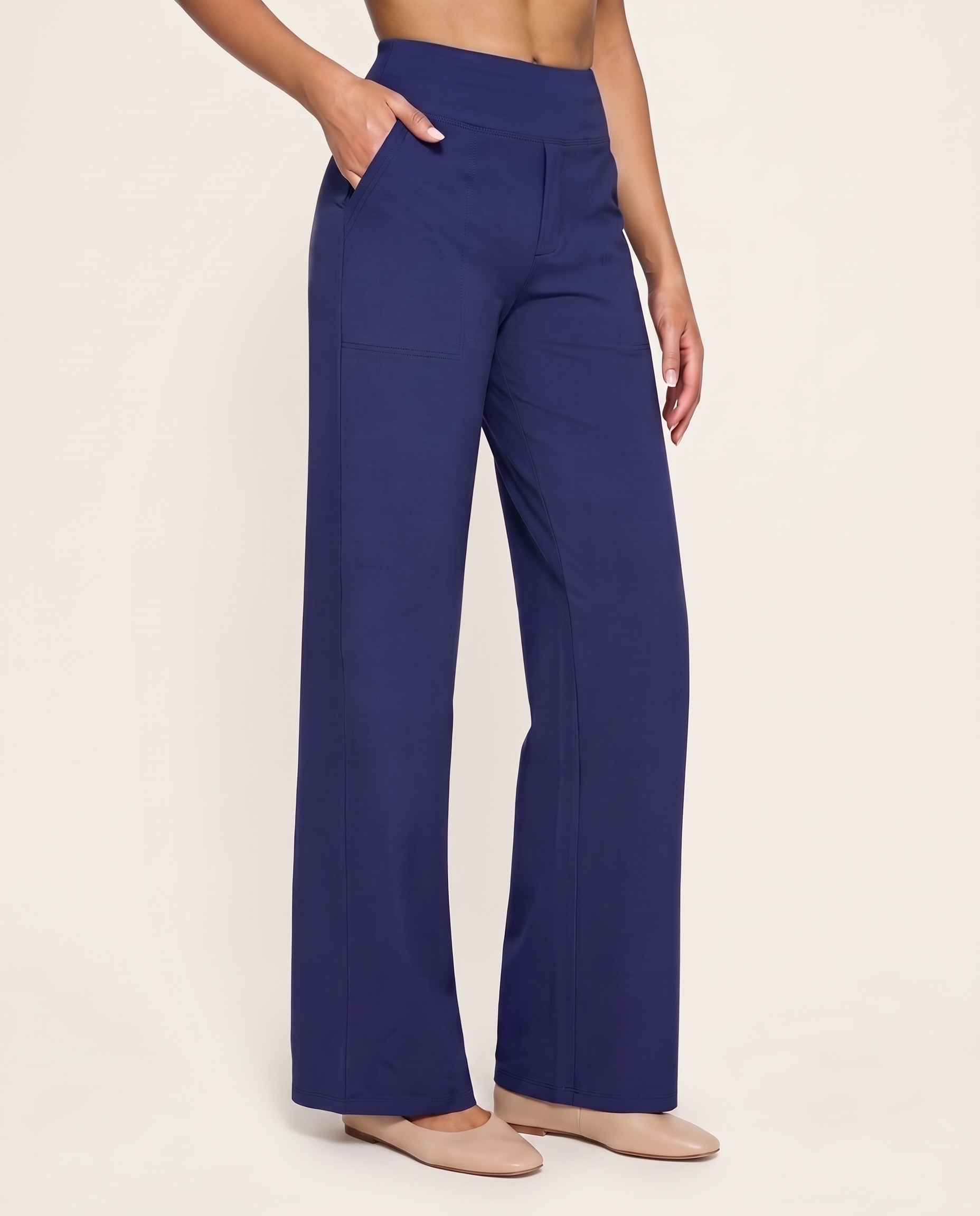 High Waist Straight Leg Yoga Pants in Blue, studio colour view