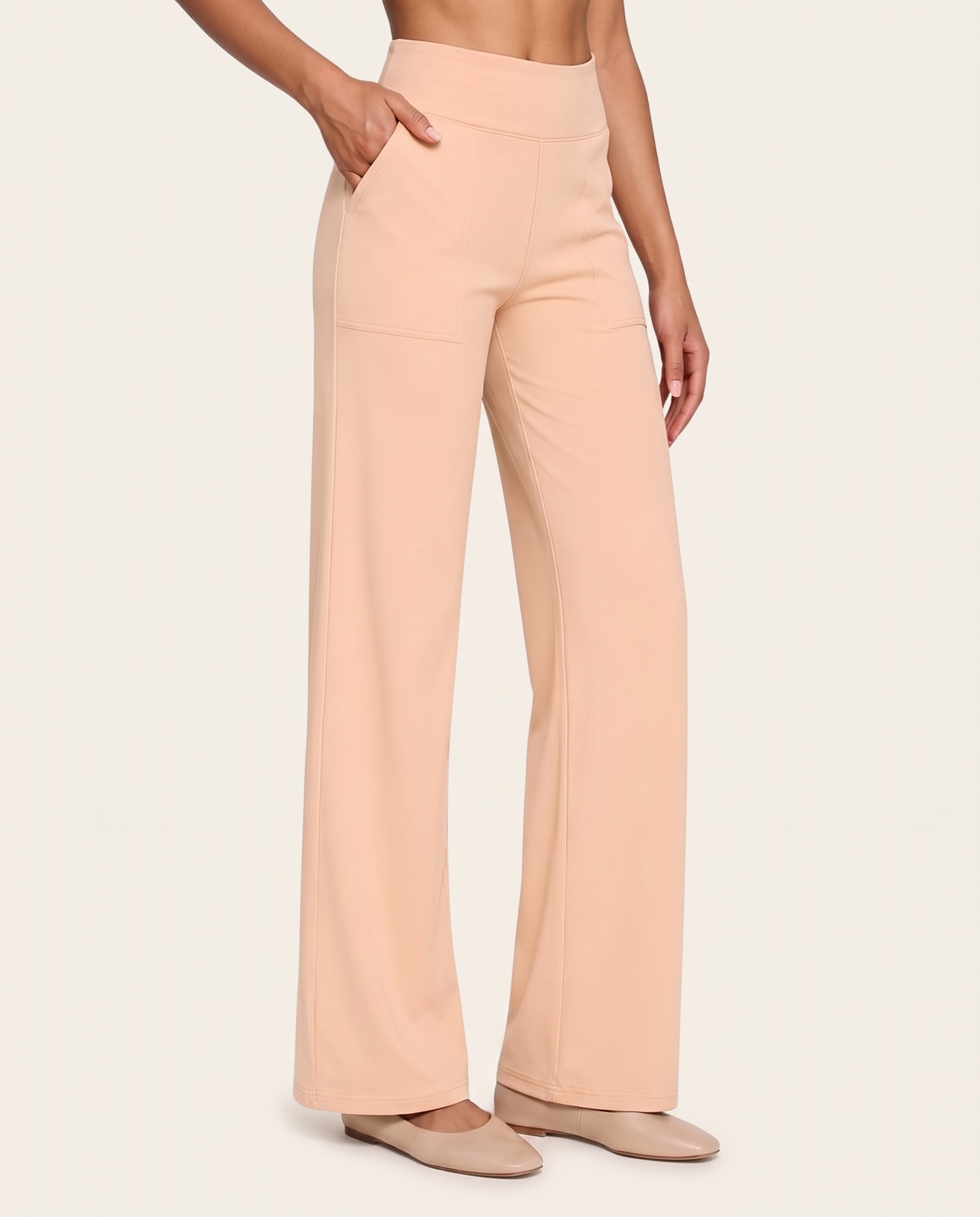 High Waist Straight Leg Yoga Pants in Apricot, studio colour view