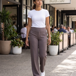 High Waist Straight Leg Yoga Pants in Taupe, lifestyle view