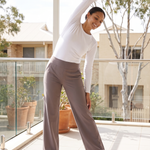 High Waist Straight Leg Yoga Pants in Taupe, lifestyle view