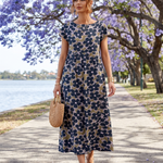 Printed Short Sleeve Midi Dress in Blue, lifestyle view