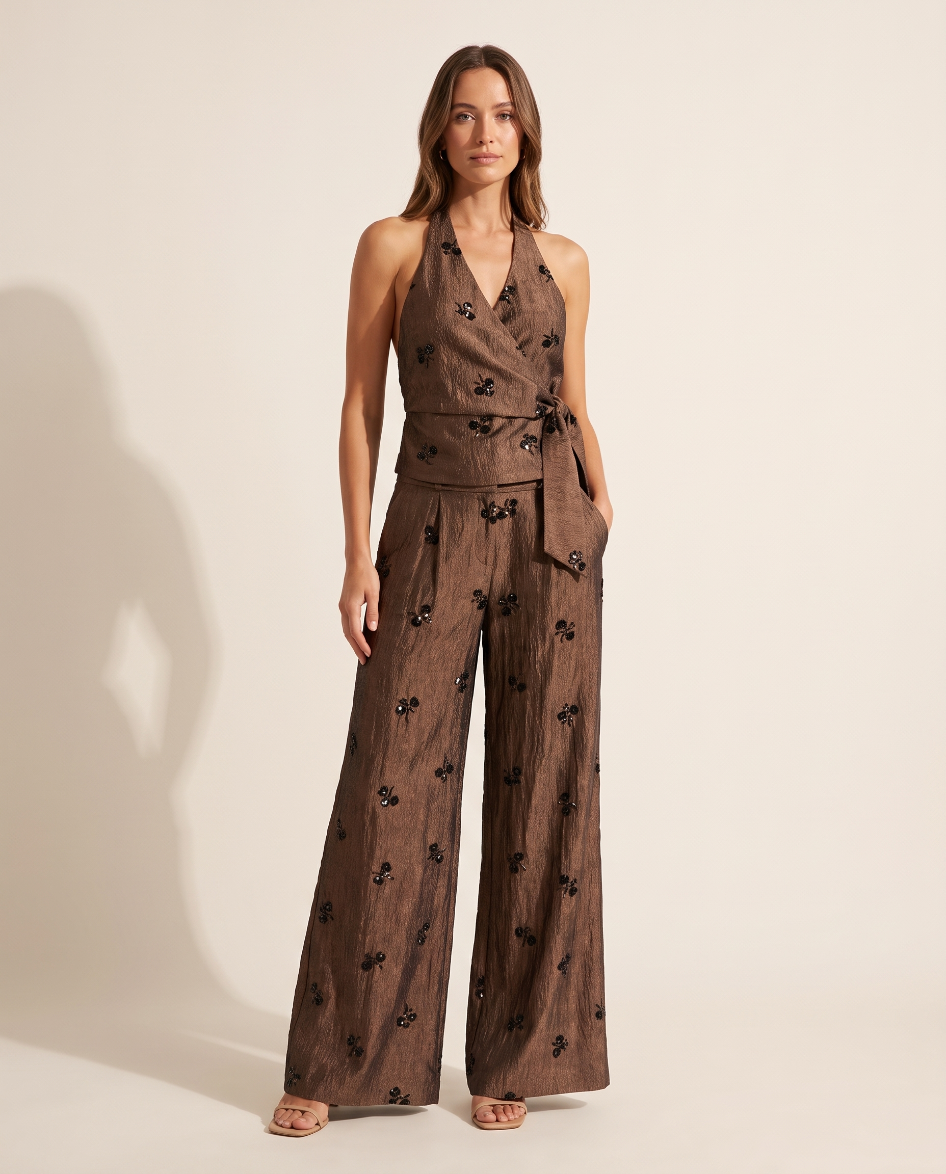 Beaded Halter Top and Wide Leg Trouser Set – primary product view
