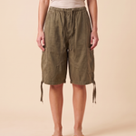 Baggy Cargo Denim Shorts with Drawstring Waist, product view