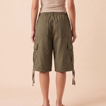 Baggy Cargo Denim Shorts with Drawstring Waist, product view