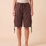 Baggy Cargo Denim Shorts with Drawstring Waist, product view