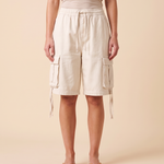 Baggy Cargo Denim Shorts with Drawstring Waist, product view