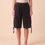 Baggy Cargo Denim Shorts with Drawstring Waist, product view