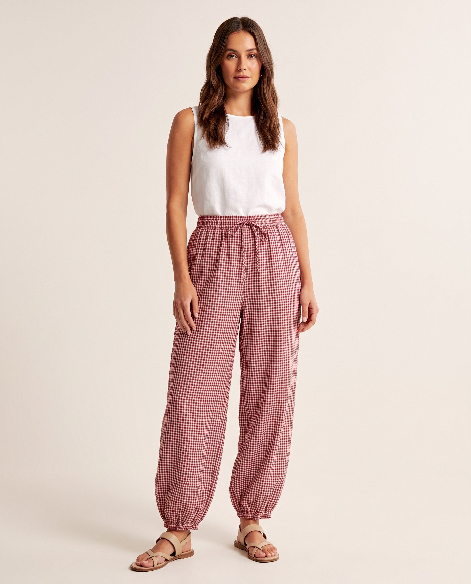Checked Lantern Trousers with Drawstring Waist – primary product view