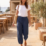 Cotton Linen Wide Leg Trousers with Elastic Waist – product detail view 1
