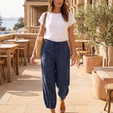 Cotton Linen Wide Leg Trousers with Elastic Waist – product detail view 1