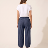 Cotton Linen Wide Leg Trousers with Elastic Waist – alternate product view