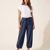Cotton Linen Wide Leg Trousers with Elastic Waist – primary product view