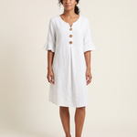 V Neck Button Front Dress with Ruffle Cuffs – primary product view