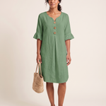 V Neck Button Front Dress with Ruffle Cuffs – product detail view 6