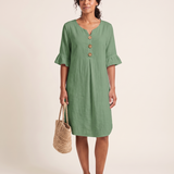 V Neck Button Front Dress with Ruffle Cuffs – product detail view 6